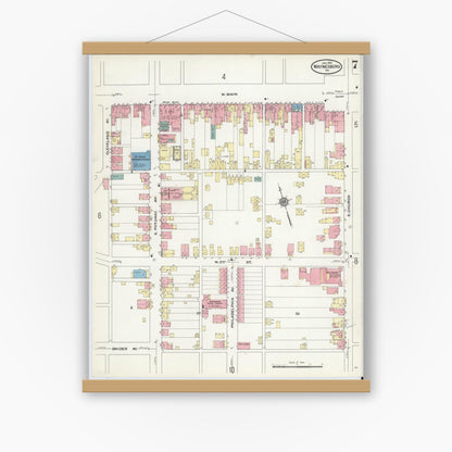 Old map wall art mockup — magnetic wood frame on white wall — Sanborn Fire Insurance Map from Waynesboro, Franklin County, Pennsylvania (1910), Sheet #0007