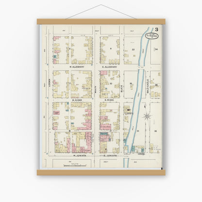 Old map wall art mockup — magnetic wood frame on white wall — Sanborn Fire Insurance Map from Tyrone, Blair County, Pennsylvania (1891), Sheet #0003