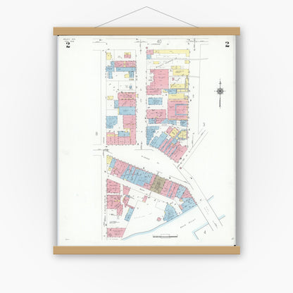 Old map wall art mockup — magnetic wood frame on white wall — Sanborn Fire Insurance Map from Beloit, Rock County, Wisconsin (1939) - Complete Map Set