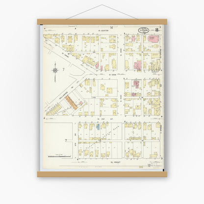 Old map wall art mockup — magnetic wood frame on white wall — Sanborn Fire Insurance Map from Logan, Hocking County, Ohio (1914), Sheet #0008