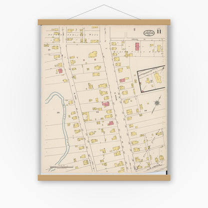Old map wall art mockup — magnetic wood frame on white wall — Sanborn Fire Insurance Map from London, Madison County, Ohio (1921), Sheet #0011