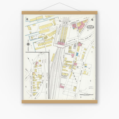 Old map wall art mockup — magnetic wood frame on white wall — Sanborn Fire Insurance Map from Ossining, Westchester County, New York (1924), Sheet #0006