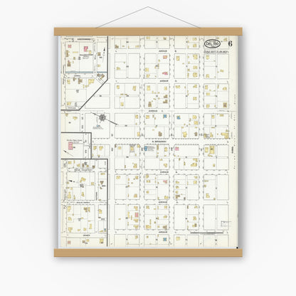 Old map wall art mockup — magnetic wood frame on white wall — Sanborn Fire Insurance Map from Del Rio, Val Verde County, Texas (1917), Sheet #0006