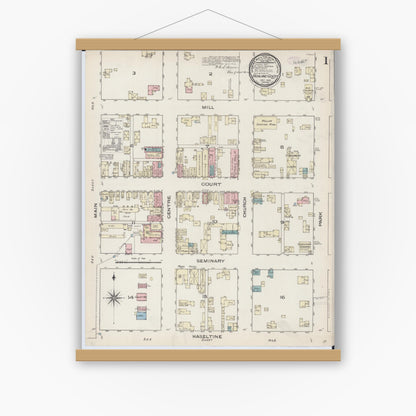 Old map wall art mockup — magnetic wood frame on white wall — Sanborn Fire Insurance Map from Richland Center, Richland County, Wisconsin (1883) - Complete Map Set