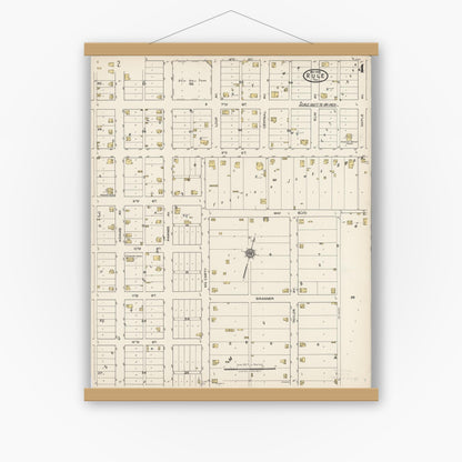 Old map wall art mockup — magnetic wood frame on white wall — Sanborn Fire Insurance Map from Rule, Haskell County, Texas (1922), Sheet #0004