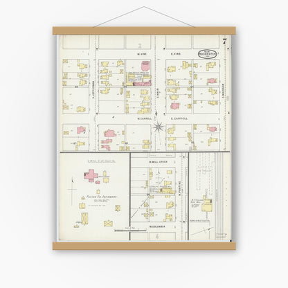 Old map wall art mockup — magnetic wood frame on white wall — Sanborn Fire Insurance Map from Rochester, Fulton County, Indiana (1895), Sheet #0007