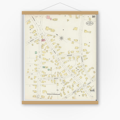 Old map wall art mockup — magnetic wood frame on white wall — Sanborn Fire Insurance Map from Milford, Worcester County, Massachusetts (1897), Sheet #0010