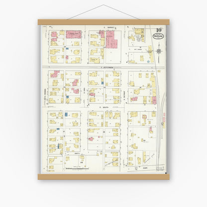 Old map wall art mockup — magnetic wood frame on white wall — Sanborn Fire Insurance Map from Warsaw, Kosciusko County, Indiana (1917), Sheet #0010