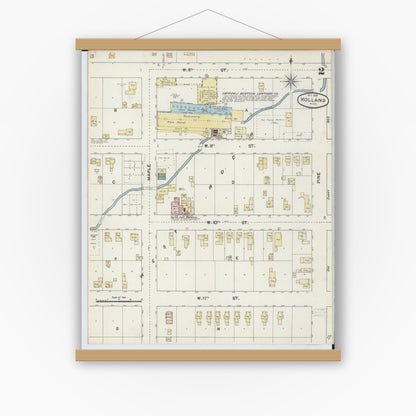 Old map wall art mockup — magnetic wood frame on white wall — Sanborn Fire Insurance Map from Holland, Ottawa County, Michigan (1889), Sheet #0002