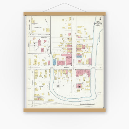 Old map wall art mockup — magnetic wood frame on white wall — Sanborn Fire Insurance Map from Waterloo, Jefferson County, Wisconsin (1912), Sheet #0002