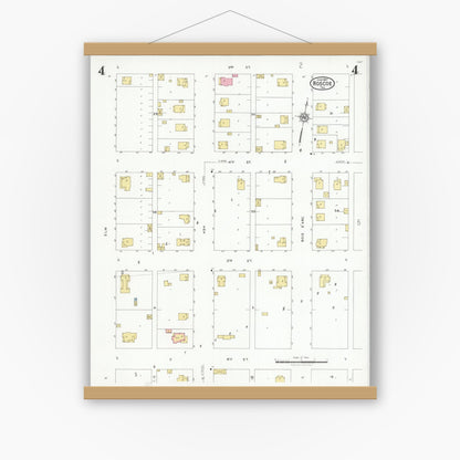 Old map wall art mockup — magnetic wood frame on white wall — Sanborn Fire Insurance Map from Roscoe, Nolan County, Texas (1927), Sheet #0004