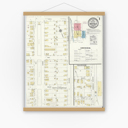 Old map wall art mockup — magnetic wood frame on white wall — Sanborn Fire Insurance Map from Mayfield, Lackawanna County, Pennsylvania (1912) - Complete Map Set