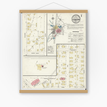 Old map wall art mockup — magnetic wood frame on white wall — Sanborn Fire Insurance Map from Columbus Grove, Putnam County, Ohio (1911) - Complete Map Set