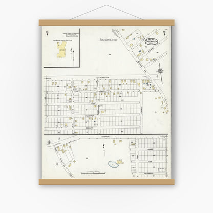 Old map wall art mockup — magnetic wood frame on white wall — Sanborn Fire Insurance Map from Dartmouth, Bristol County, Massachusetts (1924), Sheet #0007