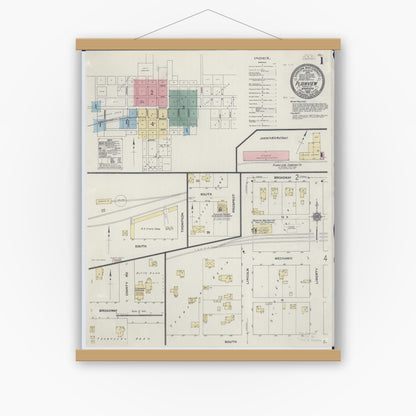 Old map wall art mockup — magnetic wood frame on white wall — Sanborn Fire Insurance Map from Plainview, Wabasha County, Minnesota (1910), Sheet #0001