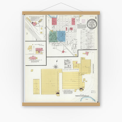 Old map wall art mockup — magnetic wood frame on white wall — Sanborn Fire Insurance Map from Pleasant Hill, Cass County, Missouri (1906), Sheet #0001