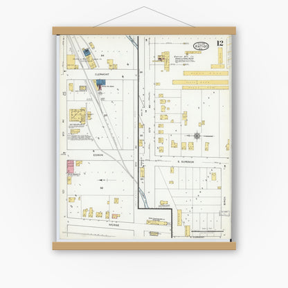 Old map wall art mockup — magnetic wood frame on white wall — Sanborn Fire Insurance Map from Antigo, Langlade County, Wisconsin (1919), Sheet #0012