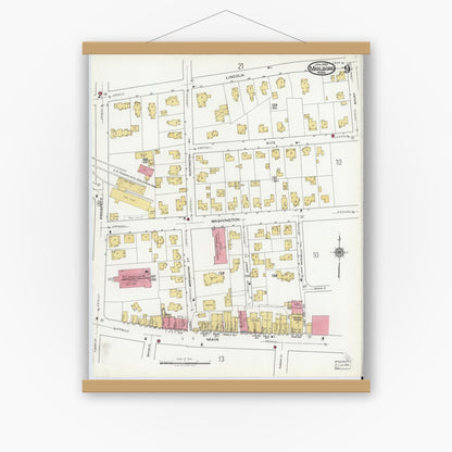 Old map wall art mockup — magnetic wood frame on white wall — Sanborn Fire Insurance Map from Marlborough, Middlesex County, Massachusetts (1920), Sheet #0009