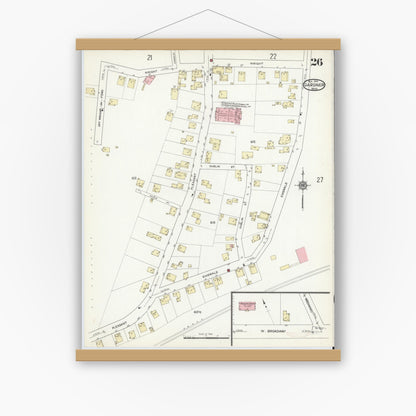 Old map wall art mockup — magnetic wood frame on white wall — Sanborn Fire Insurance Map from Gardner, Worcester County, Massachusetts (1914), Sheet #0026