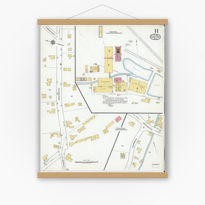 Old map wall art mockup — magnetic wood frame on white wall — Sanborn Fire Insurance Map from Canton, Norfolk County, Massachusetts (1919), Sheet #0011