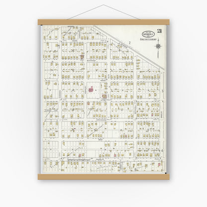 Old map wall art mockup — magnetic wood frame on white wall — Sanborn Fire Insurance Map from Moberly, Randolph County, Missouri (1916), Sheet #0021