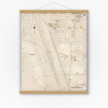 Old map wall art mockup — magnetic wood frame on white wall — Sanborn Fire Insurance Map from Calexico, Imperial County, California (1949), Sheet #0008