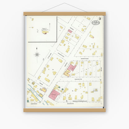 Old map wall art mockup — magnetic wood frame on white wall — Sanborn Fire Insurance Map from Sebewaing, Huron County, Michigan (1909), Sheet #0003