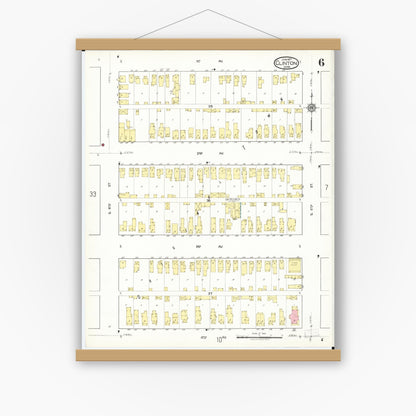 Old map wall art mockup — magnetic wood frame on white wall — Sanborn Fire Insurance Map from Clinton, Clinton County, Iowa (1917), Sheet #0006