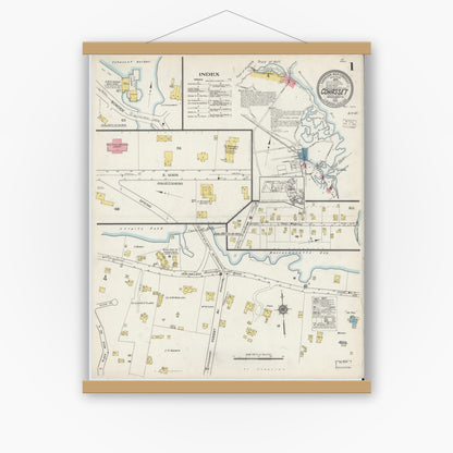Old map wall art mockup — magnetic wood frame on white wall — Sanborn Fire Insurance Map from Cohasset, Norfolk County, Massachusetts (1915), Sheet #0001