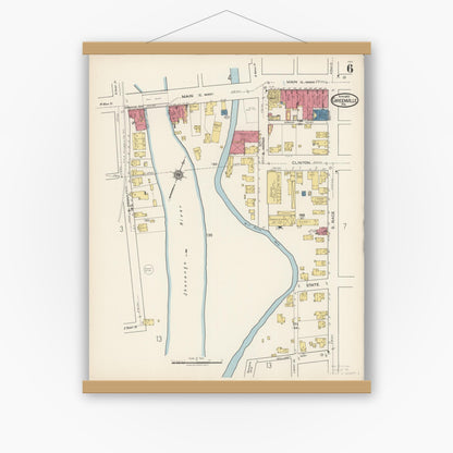 Old map wall art mockup — magnetic wood frame on white wall — Sanborn Fire Insurance Map from Greenville, Mercer County, Pennsylvania (1922), Sheet #0006