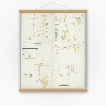 Old map wall art mockup — magnetic wood frame on white wall — Sanborn Fire Insurance Map from Islip, Suffolk County, New York (1897), Sheet #0006