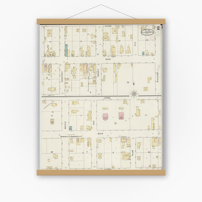 Old map wall art mockup — magnetic wood frame on white wall — Sanborn Fire Insurance Map from Ellsworth, Pierce County, Wisconsin (1894), Sheet #0002