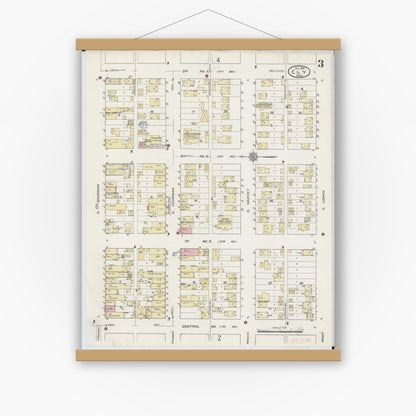 Old map wall art mockup — magnetic wood frame on white wall — Sanborn Fire Insurance Map from Ely, Saint Louis County, Minnesota (1914), Sheet #0003