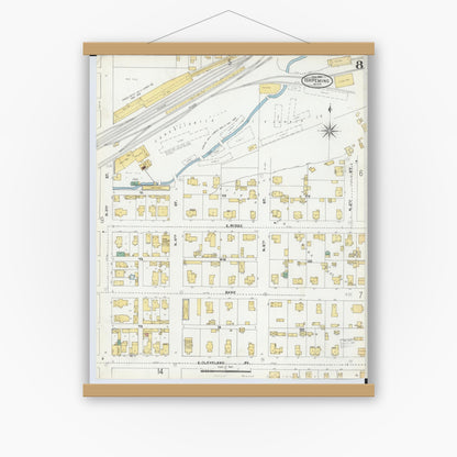 Old map wall art mockup — magnetic wood frame on white wall — Sanborn Fire Insurance Map from Ishpeming, Marquette County, Michigan (1904), Sheet #0008