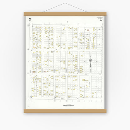 Old map wall art mockup — magnetic wood frame on white wall — Sanborn Fire Insurance Map from Pasadena, Harris County, Texas (1940), Sheet #0005