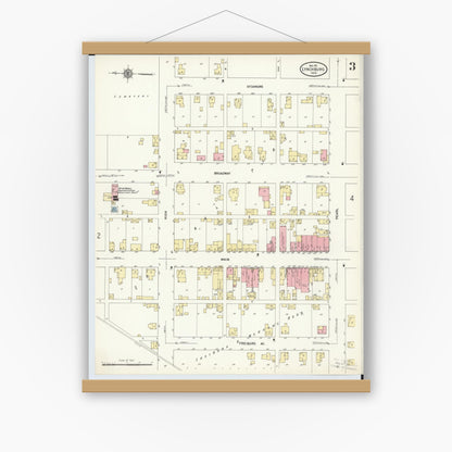 Old map wall art mockup — magnetic wood frame on white wall — Sanborn Fire Insurance Map from Lynchburg, Highland County, Ohio (1911), Sheet #0003