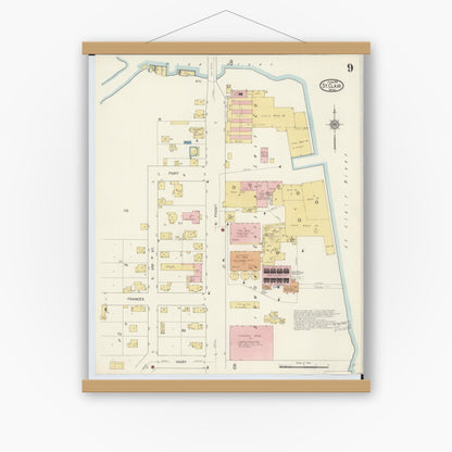 Old map wall art mockup — magnetic wood frame on white wall — Sanborn Fire Insurance Map from Saint Clair, Saint Clair County, Michigan (1913), Sheet #0009