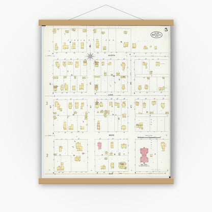 Old map wall art mockup — magnetic wood frame on white wall — Sanborn Fire Insurance Map from Waseca, Waseca County, Minnesota (1899), Sheet #0005