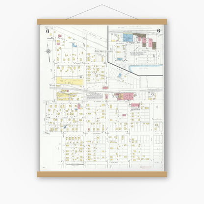 Old map wall art mockup — magnetic wood frame on white wall — Sanborn Fire Insurance Map from Libertyville, Lake County, Illinois (1933), Sheet #0006