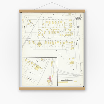 Old map wall art mockup — magnetic wood frame on white wall — Sanborn Fire Insurance Map from Negaunee, Marquette County, Michigan (1911), Sheet #0002
