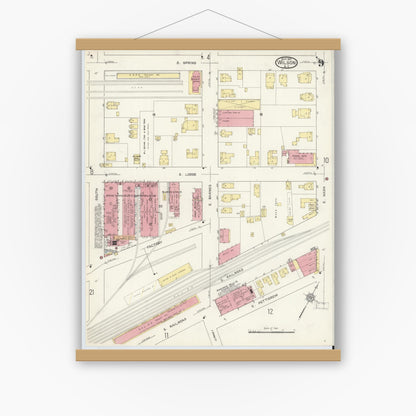 Old map wall art mockup — magnetic wood frame on white wall — Sanborn Fire Insurance Map from Wilson, Wilson County, North Carolina (1913), Sheet #0009