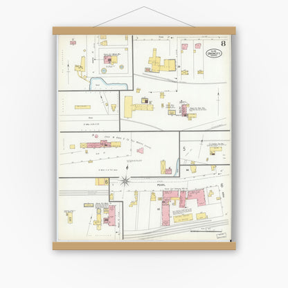 Old map wall art mockup — magnetic wood frame on white wall — Sanborn Fire Insurance Map from Union City, Randolph County, Indiana (1901), Sheet #0008
