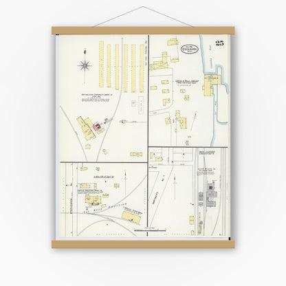 Old map wall art mockup — magnetic wood frame on white wall — Sanborn Fire Insurance Map from Escanaba, Delta County, Michigan (1906), Sheet #0025