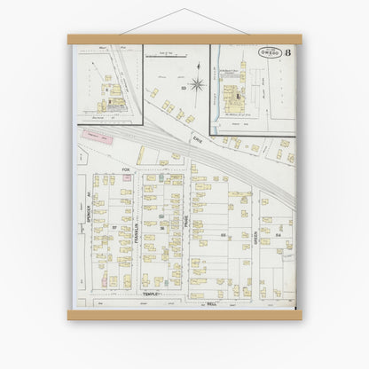 Old map wall art mockup — magnetic wood frame on white wall — Sanborn Fire Insurance Map from Owego, Tioga County, New York (1888), Sheet #0008