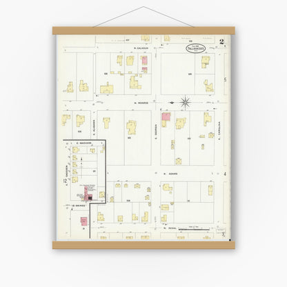 Old map wall art mockup — magnetic wood frame on white wall — Sanborn Fire Insurance Map from Tallahassee, Leon County, Florida (1909), Sheet #0002