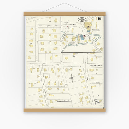 Old map wall art mockup — magnetic wood frame on white wall — Sanborn Fire Insurance Map from Braintree, Norfolk County, Massachusetts (1911), Sheet #0016