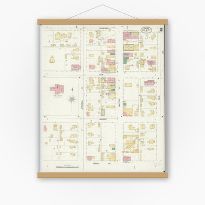 Old map wall art mockup — magnetic wood frame on white wall — Sanborn Fire Insurance Map from Olney, Richland County, Illinois (1902), Sheet #0002