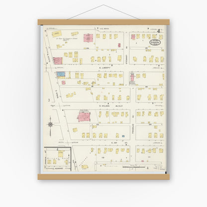 Old map wall art mockup — magnetic wood frame on white wall — Sanborn Fire Insurance Map from Girard, Trumbull County, Ohio (1915), Sheet #0004