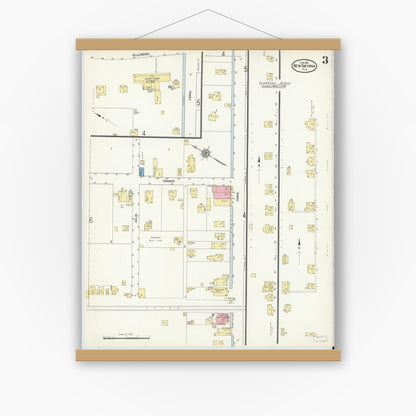 Old map wall art mockup — magnetic wood frame on white wall — Sanborn Fire Insurance Map from New Smyrna, Valusia County, Florida (1912), Sheet #0003