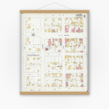 Old map wall art mockup — magnetic wood frame on white wall — Sanborn Fire Insurance Map from Trenton, Clinton County, Illinois (1906), Sheet #0003